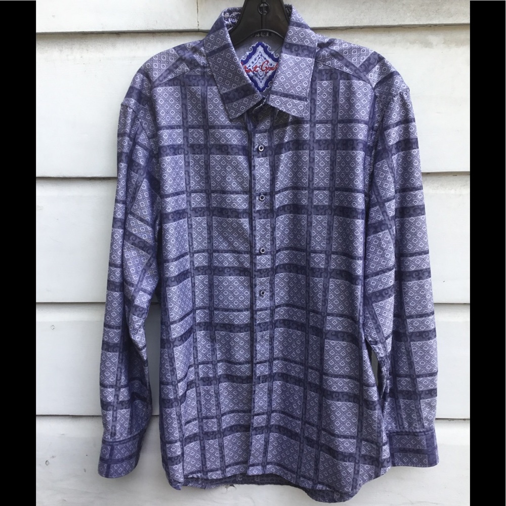 Men’s Robert Graham 100% cotton long sleeve button shirt w/ large square print L